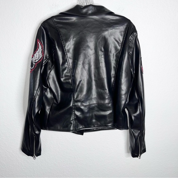 Torrid Faux Leather Jacket Women’s 1X Embroidered Moto Studded Goth Black - Picture 7 of 10